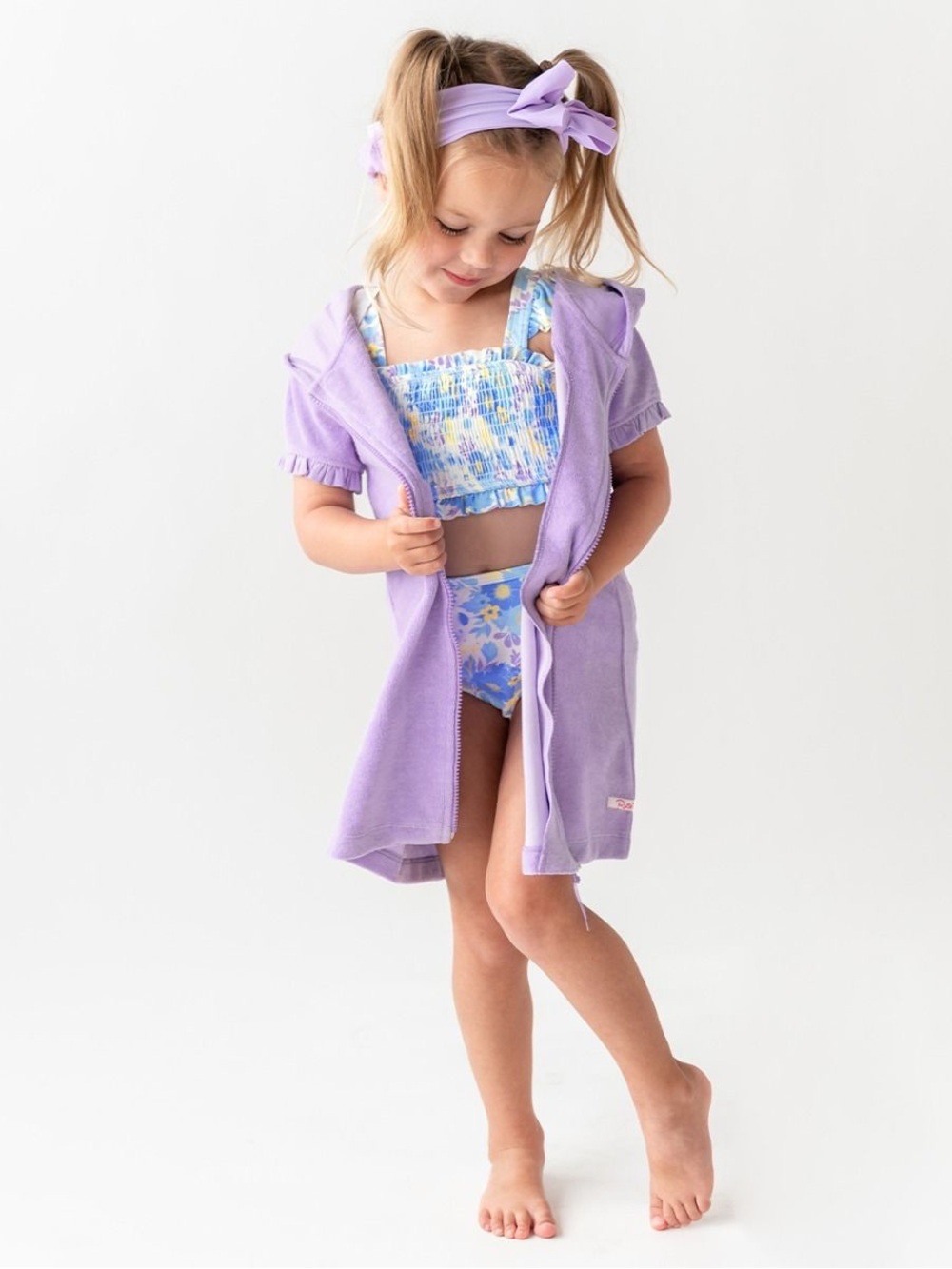 Ruffle Butts hooded terry beach cover-up zipper ruffle detail Lavender Size 8